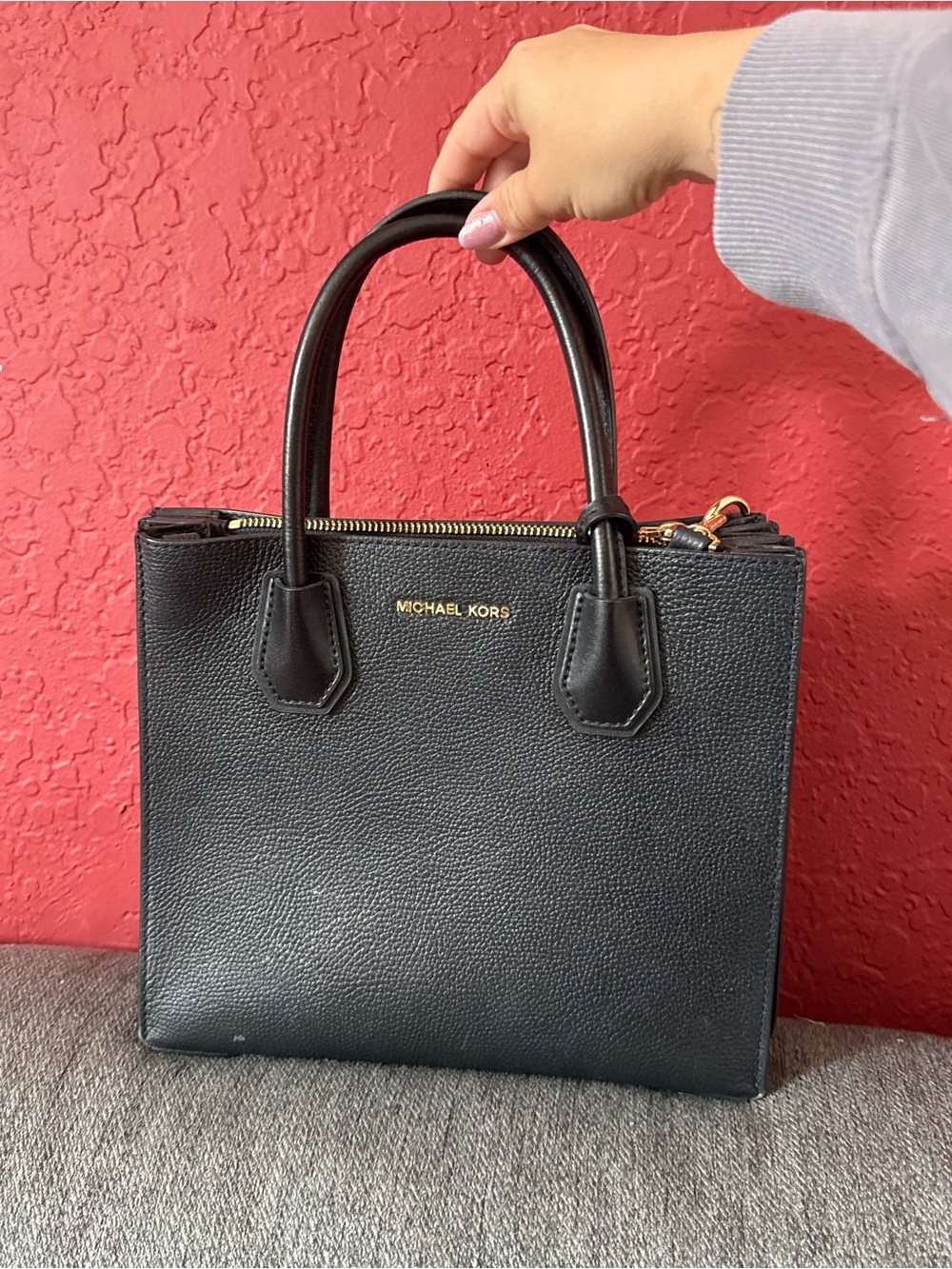 Michael Kors Black Leather Accordian Satchel